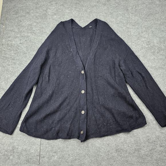 Vince Sweater Womens 3X Navy Wool Cashmere Cardigan Button Front Ribbed Knit - Picture 1 of 5